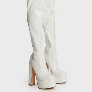 Lemon Drop White Leather Thigh High Boot 6.5